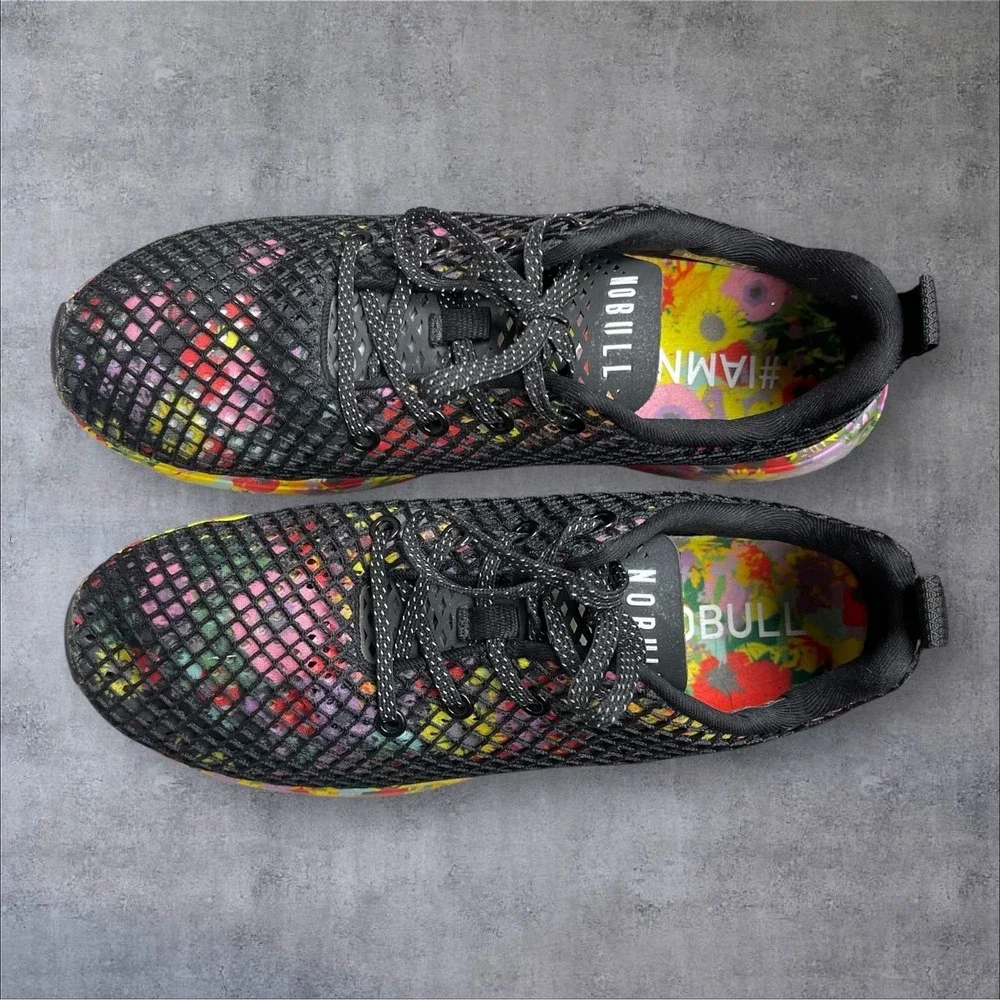 NOBULL Runners Sneaker Shoes Black Mesh Floral Superblossom  Womens 10 Tropical